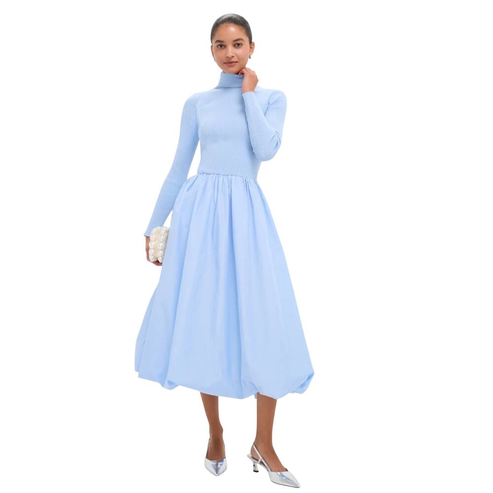 New Hyacinth House Mixed-Media Michaela Balloon Midi Dress Blue Women Plus XXL - Picture 2 of 13